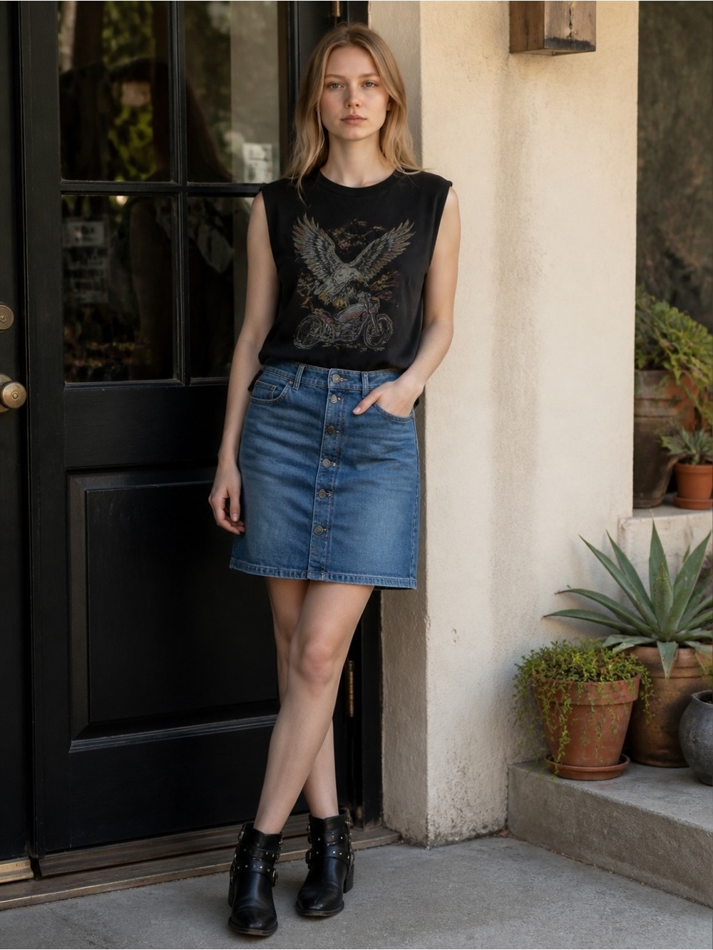 Madewell Concho denim Midi Skirt 32 Western Boho button front y2k rock NWT